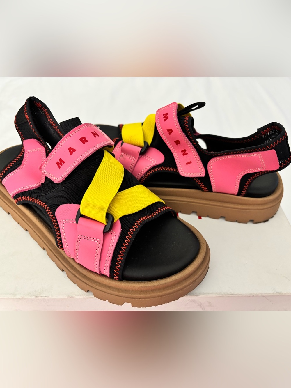 Marni Kids Neon Pink, Yellow & Black Strap Sandals